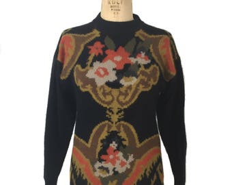 vintage 1980's MONDI floral sweater / angora sweater / furry sweater / women's vintage sweater / tag size 34