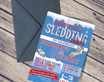 Birthday Invitation / Boy's Birthday / Digital Download / Young Man / SLEDDING Party / SNOW / Birthday Party / WINTER Party