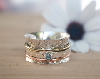Meditation Ring * Blue Topaz Spinner Ring * Spinning Ring * Anxiety Ring * Worry Ring * Boho Ring * Spin Ring * Statement Ring BJS003