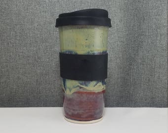 IN STOCK* Ceramic Travel mug / Commuter mug with silicone lid - Stone Blue/ Brushed