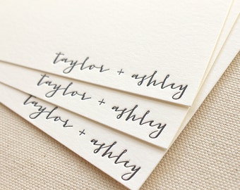 Letterpress Couples Modern Personalized Stationery, Set of 50 or more, custom flat note cards, paper anniversary, wedding, gift, thank S144