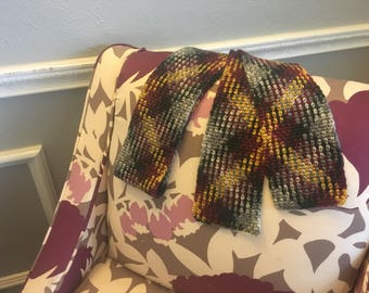 Red and Yellow Crocheted Argyle Scarf