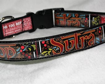 Adjustable Dog Collar from recycled Peace Tree Hop Sutra Double IPA Beer Labels