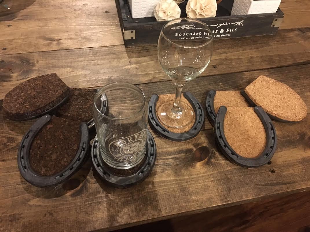 Light or Dark Cork Horseshoe Coasters 4 Qty