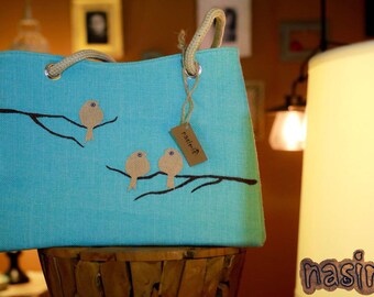 2 Birds Canvas Cotton Large Bag