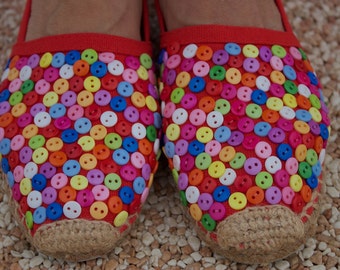 Red Espadrilles Embroidered with buttons Size 36 / US Size 5
