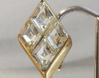 BIG SALE Vintage Diamond Earrings. Gold Plated. Diamond Shaped Rhinestones.