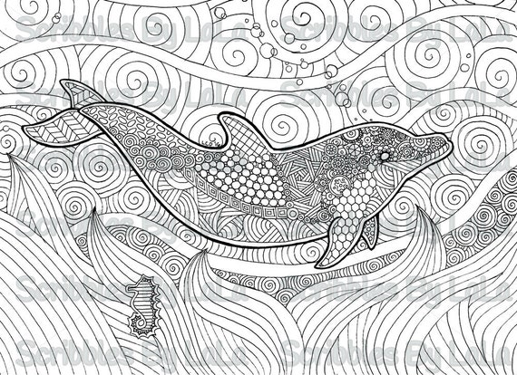  Printable  Adult  Coloring  Page  Dolphin  High Quality PDF