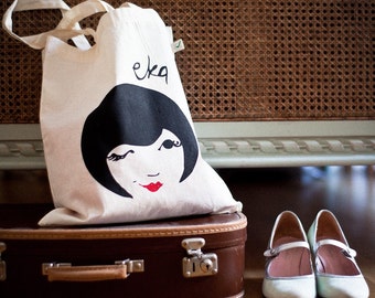Tote Bag In Organic Cotton Hand Printed 'Wink' Illustration