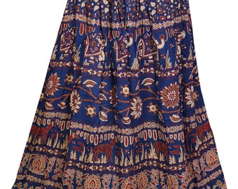 Jungle Love Elephant Print Cotton Long Skirt Ethnic Style Gypsy Hippie Chic Womens Maxi Skirts