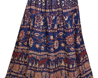 Jungle Love Elephant Print Cotton Long Skirt Ethnic Style Gypsy Hippie Chic Womens Maxi Skirts