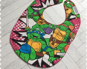 Ninja Turtles for Girls Baby Bib, Recycled T-Shirt Baby Bib, Teenage Mutant Ninja Turtles, Baby Bibs, Baby Girl Baby Shower Gift