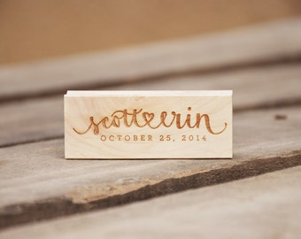 Personalized Wedding Favor Stamp, Name Stamp with Wedding Date or Other Text, Custom Rubber Stamp, Calligraphy Name Stamp, Last Name Stamp