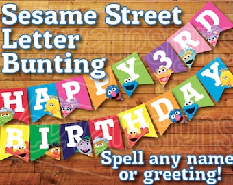 Printable Sesame Street Banner Birthday Decoration / Sesame Street Party Bunting Decor Instant Digital Download Elmo Cookie Monster