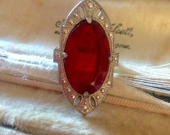 Art Deco Ring, Ruby Paste Ring, Vintage Paste Ring, Vintage Silver Ring, Art Deco Paste Ring, Art Deco Jewelry, Vintage Jewelry, Vintage Jew