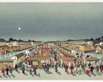 Japanese Ukiyo-e Woodblock print, Utagawa Toyoharu, "Shijo Kawaramachi"