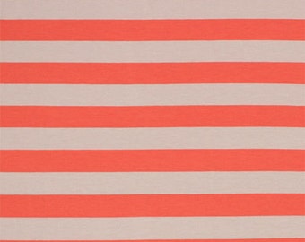 Coral and Taupe Stripe Cotton Spandex Jersey Knit Fabric - Sold by the Yard 5142