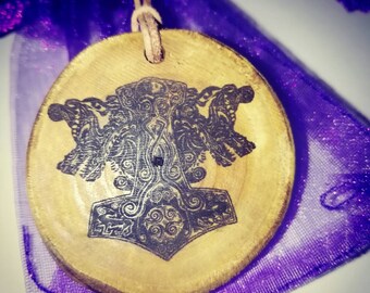 Thors Hammer Viking Necklace Charm leather Thong or Keyring Keyfob Handmade double wooden key charms #Thor