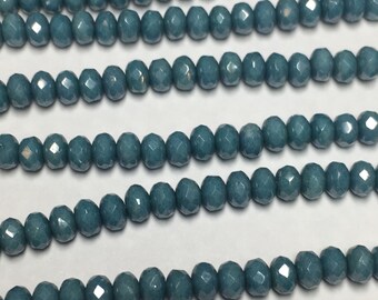 50 3 x 5mm donut, rondelle, fire polish, blue luster, #14464