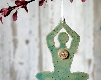 Yoga Pose Meditation Lotus Pose Christmas Holiday Tree Ornament for the Yogi on your life with Peace sign at Heart Center