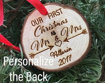 Personalized Wood Ornament Our First Christmas as Mr & Mrs Ornament Personalized 2017 Christmas Ornament Holiday First Christmas Ornament