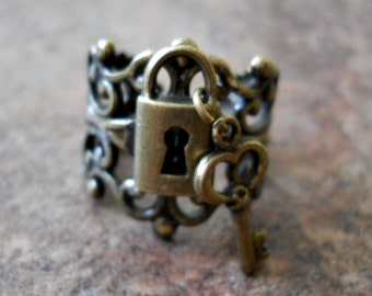 Lock and Key Steampunk Ring in Brass EXCLUSIVE DESIGN