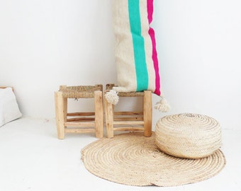 Moroccan POM POM Wool Pillow Cover - Extra Long - Turquoise and Pink Bands