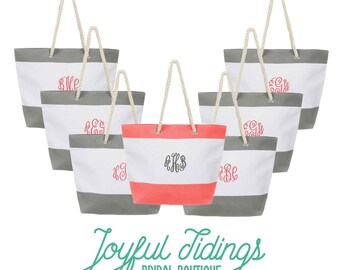BULK SALE Set of 7+ Embroidered Beach Totes, Bridal Gift Bag, Bridesmaids Gift Bag, Bridal Party Tote, Water Resistant Tote, Large Tote Bag