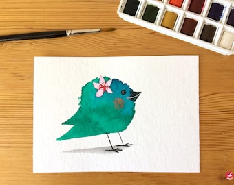 Flower bird - original illustration