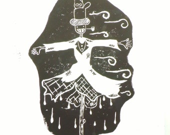 Linocut "Scarecrow" / linoprint / linocut / printmaking / hand print / the moving castle