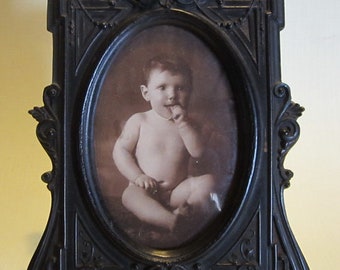 Antique Victorian vulcanite picture frame, ebonite; French, 19th century
