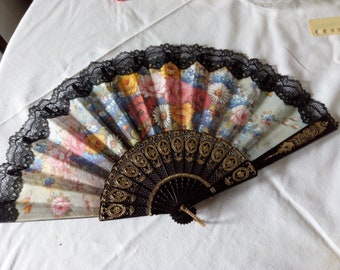 70's fan black with flowers