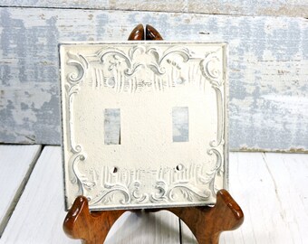 Metal Double Switch plates Switch with Swirl's Painted White Distressed Chippy Paint Shabby Chic Vintage Home Décor Vintage Switch Plates