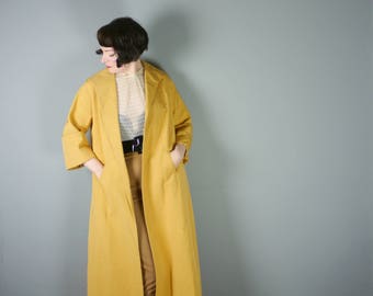 40s 50s MAXI coat in vivid saffron YELLOW by Ella Stewart, Edinburgh - open cut full length OPERA swing coat - mid century grosgrain coat