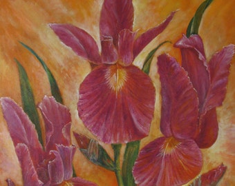 Irises, original oil painting on canvas