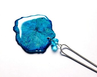 Pressed flower, Blue Floral pendant, Mother Gift, necklace blue gift, beach jewelry , blue flower necklace gift , woman jewelry blue pendant