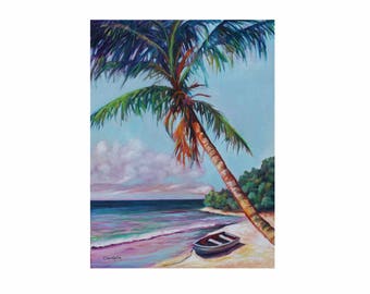 ORIGINAL OIL PAINTING 24x18 Palm Tree Coastal Beach Art