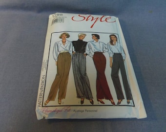 Womens Straight Legged Pants, Trousers, High Waist, Cuff variant, Size 8, 10, 12, Uncut, Style 1398, 1988