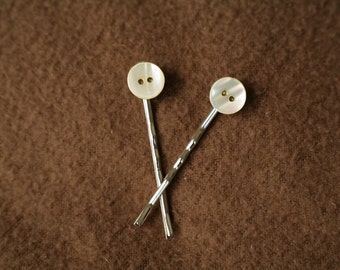 Mother of Pearl Button Bobby Pins