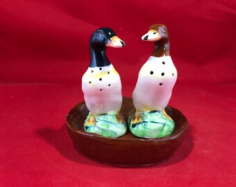 Vintage Duck Salt and Pepper Shakers with Tray - Made in Japan Ducky Shakers with Matching Tray