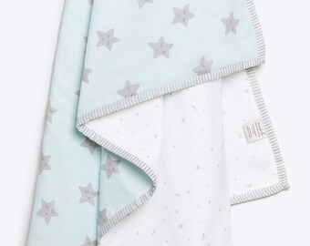 Sleepy Star-Organic Cotton Baby Blanket, Star Blue Baby Blanket, Star Baby Blanket, Baby Blanket, Baby Shower Gift, Baby Boy Gift, Star