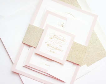Blush and Gold Wedding Invitations, Pink Wedding Invitation Set, Blush Wedding Invitation, Wedding Invites, Pink and Gold Wedding- Sample