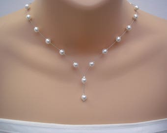 Pearl Drop Necklace, Pearl Bridal Necklace, Pearl Bridesmaids Jewelry, Pearl Wedding Jewelry, Silver Necklace, Gold Necklace, 40ANSPGP