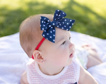 4th of July U PICK clip or nylon hair bow Headband baby headband Red white blue Independence day