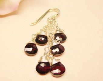 Garnet Earrings, Garnet Cluster Earrings, Long and Dangle Earrings, January Birthstone, Gemstone Earrings