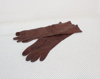 Womens Vintage Dark Brown Leather Gloves Size 7 made in Greece gloves long leather special womans gloves