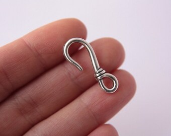 Fish Hook Charms, 10pcs Fishing Hook Pendants, (25mm x 10mm) Hook Charms, Antique Silver Fish Hook Connector, Fish Hook Pendant, Hook Charms