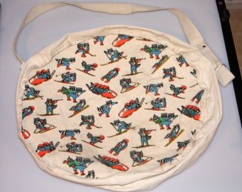 Lake Placid Olympic Winter Games Raccoon Canvas Bag Vintage 1980