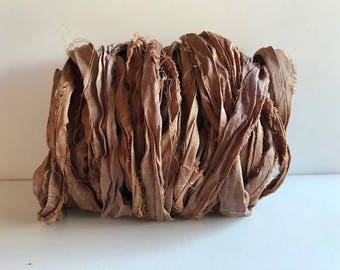 Silk Sari Ribbon-Recycled Light Brown Sari Ribbon-10 Yards