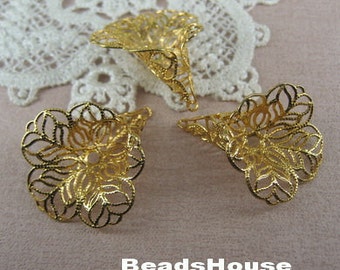 10pcs Raw Brass Plated Flower Beadcaps Filigree Finding-24 x 29mm